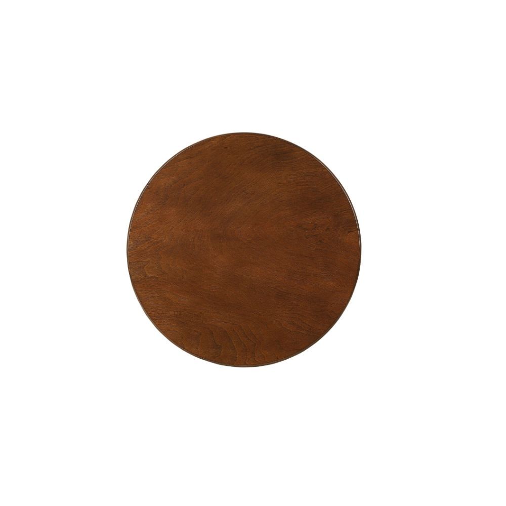 ACME This Alberta side table will be your favorite accent piece with its round top form and stylized legs. Offered in four different colors: Antique White, walnut, red, and teal. One is sure to fit perfect with your style. | Meri Furniture