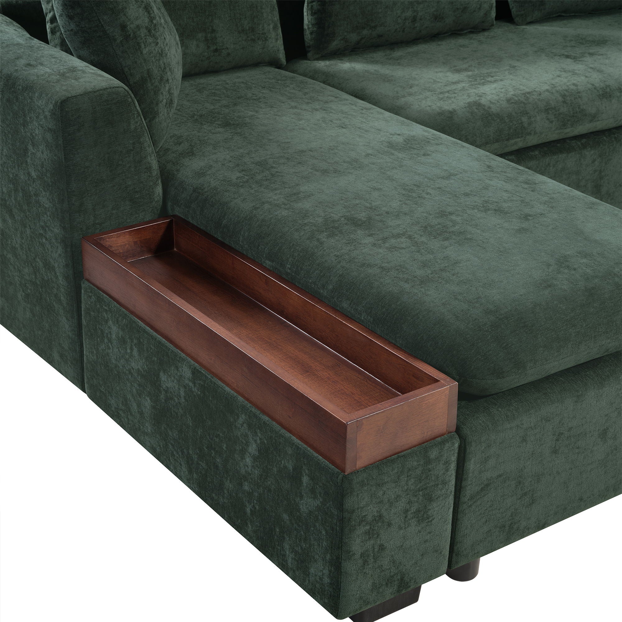 Modern L Shaped Sectional Sofa With Chenille Upholstery And Wooden Storage