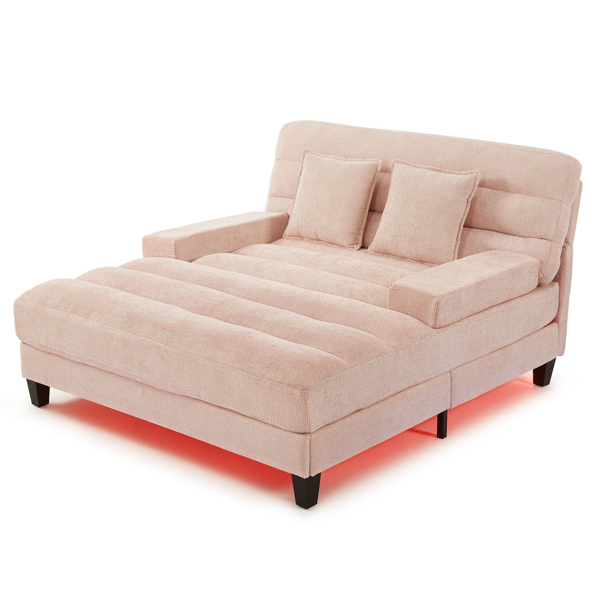 Chaise Bed Lounge Sofa Chair With Adjustable Backrest And LED Light Strip - Pink