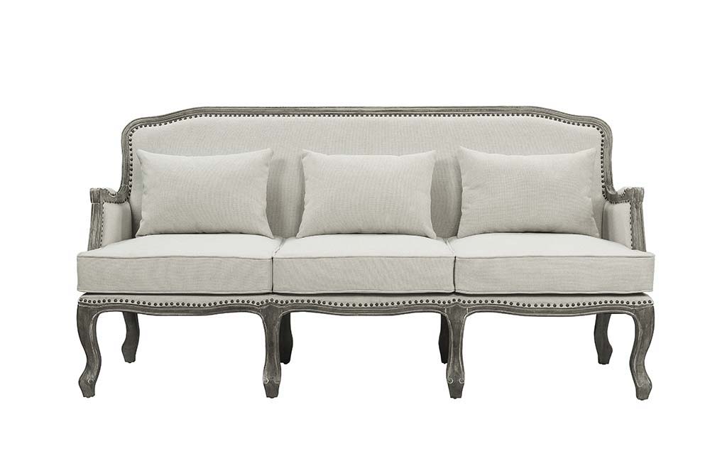 ACME Tania - Sofa - Cream Linen & Brown Finish | Meri Furniture