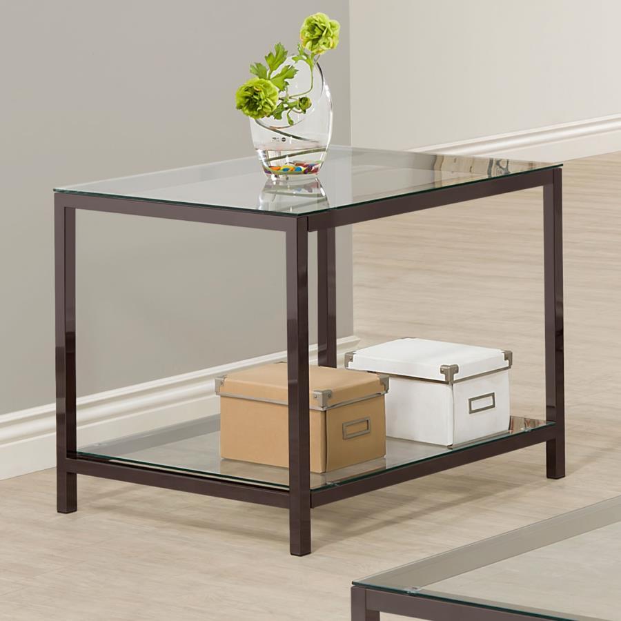 Coaster Fine Furniture Trini - 1-Shelf Glass Top Side End Table - Black Nickel | Meri Furniture