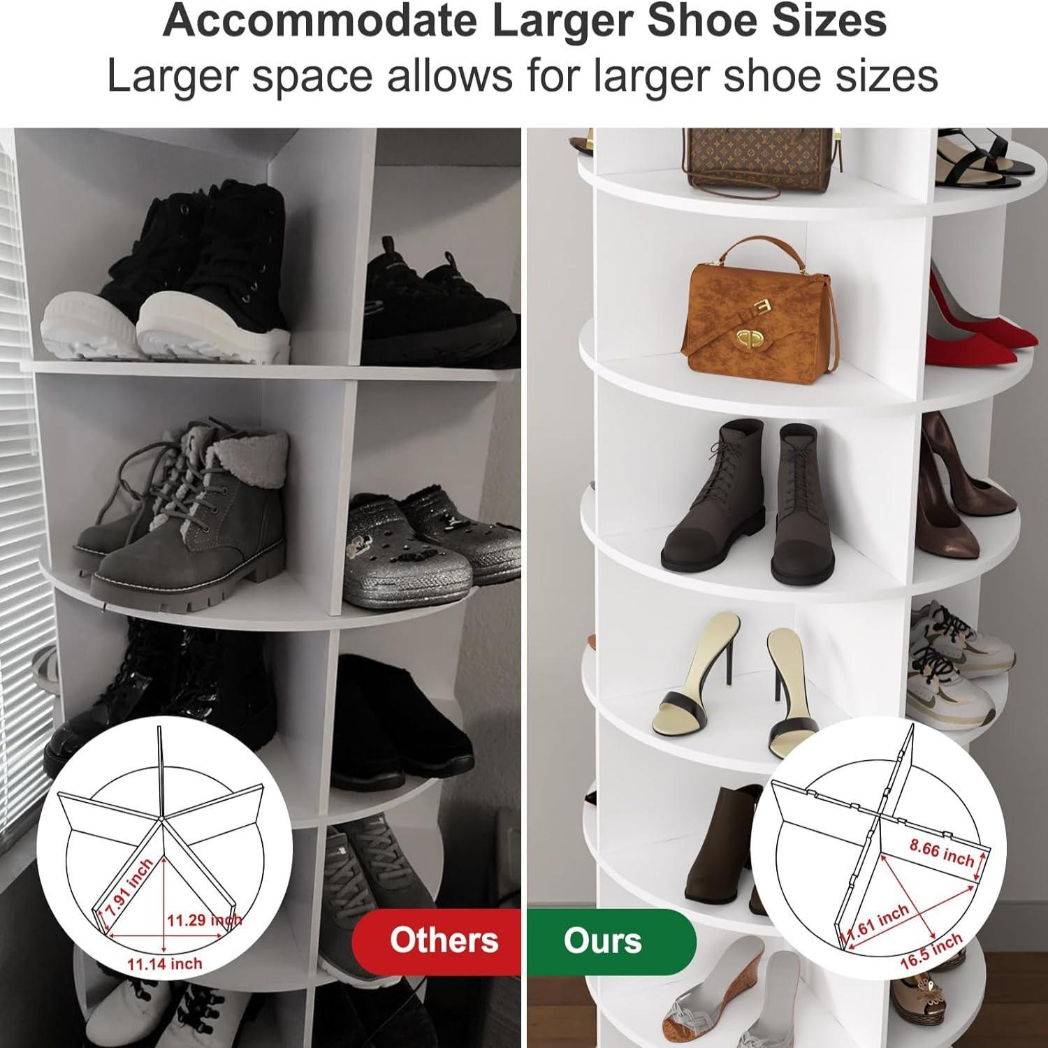 8 Tier Rotating Shoe Rack Tower, 360 Degree Spinning Shoe Organizer And Storage Carousel For Closet Or Entryway - White