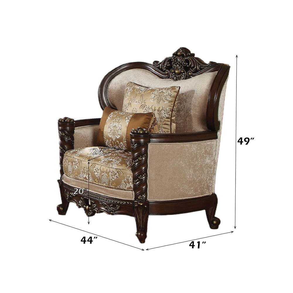 Devayne - Chair With 2 Pillows Same Lv01584) - Pattern Fabric & Dark Walnut