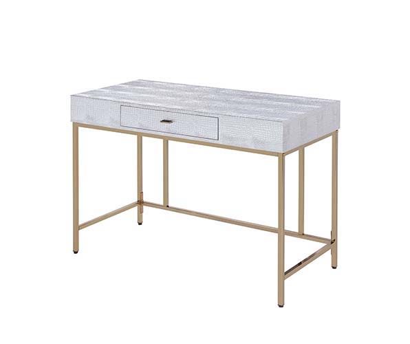 Piety - Vanity Desk - Silver PU & Champagne Finish