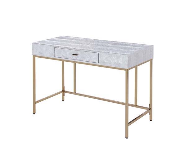 ACME Piety - Vanity Desk - Silver PU & Champagne Finish | Meri Furniture