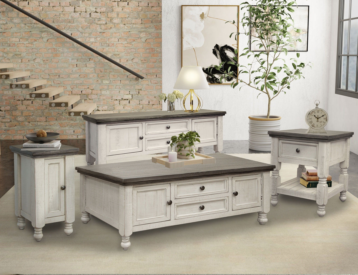 International Furniture Direct Stone - Sofa Table With 2 Drawer / 2 Doors / Shelf - Antiqued Ivory / Weathered Gray | Meri Furniture