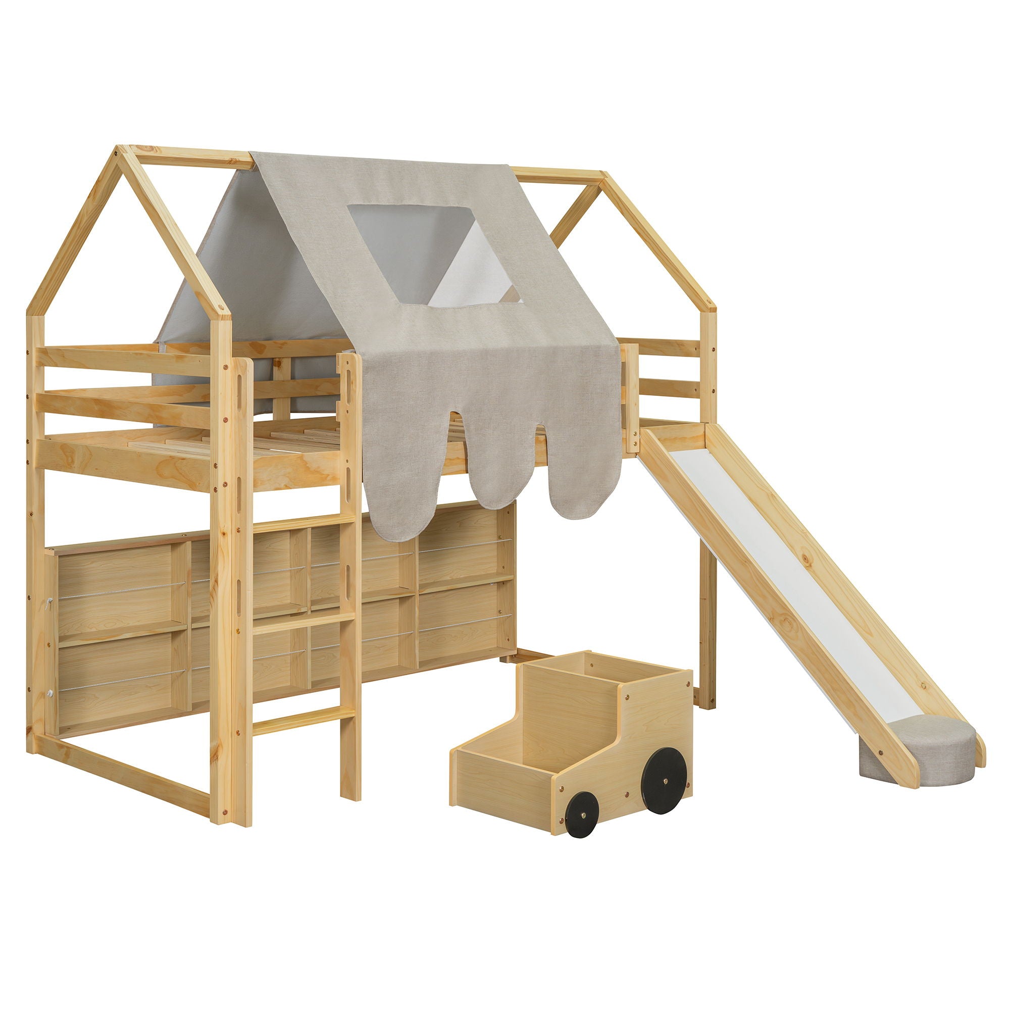 Loft Bed With House Shaped Frame And Tent
