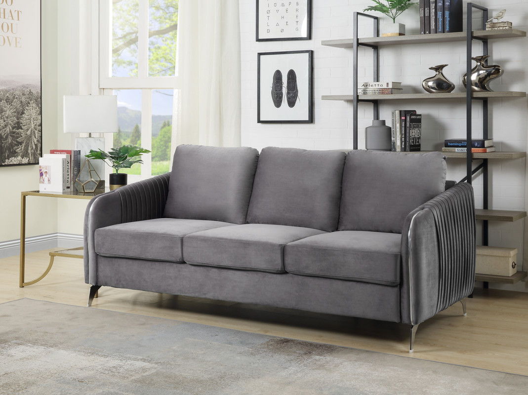 Hathaway 77"W Gray Velvet Modern Chic Sofa Couch