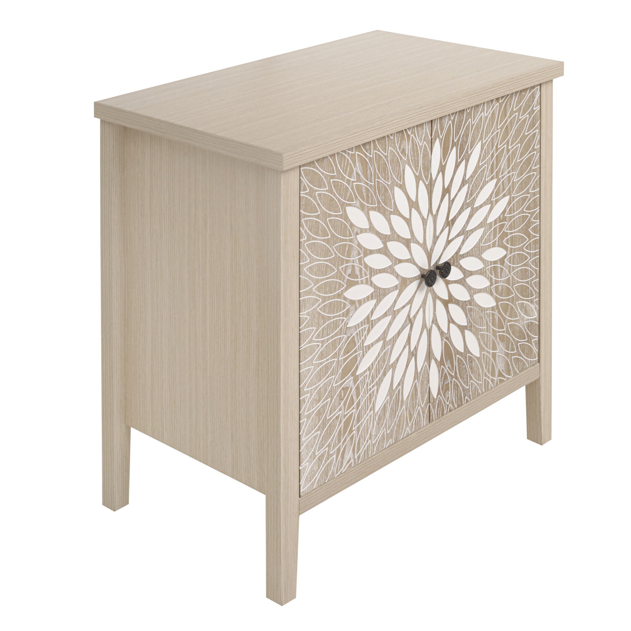 2 Door Carved Storage Cabinet With Adjustable Shelf, Accent Furniture