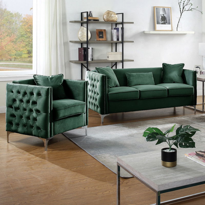 Bayberry Green Velvet Sofa Loveseat Living Room Set
