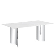 Modern Minimalist Dining Table With Marble Glass Top