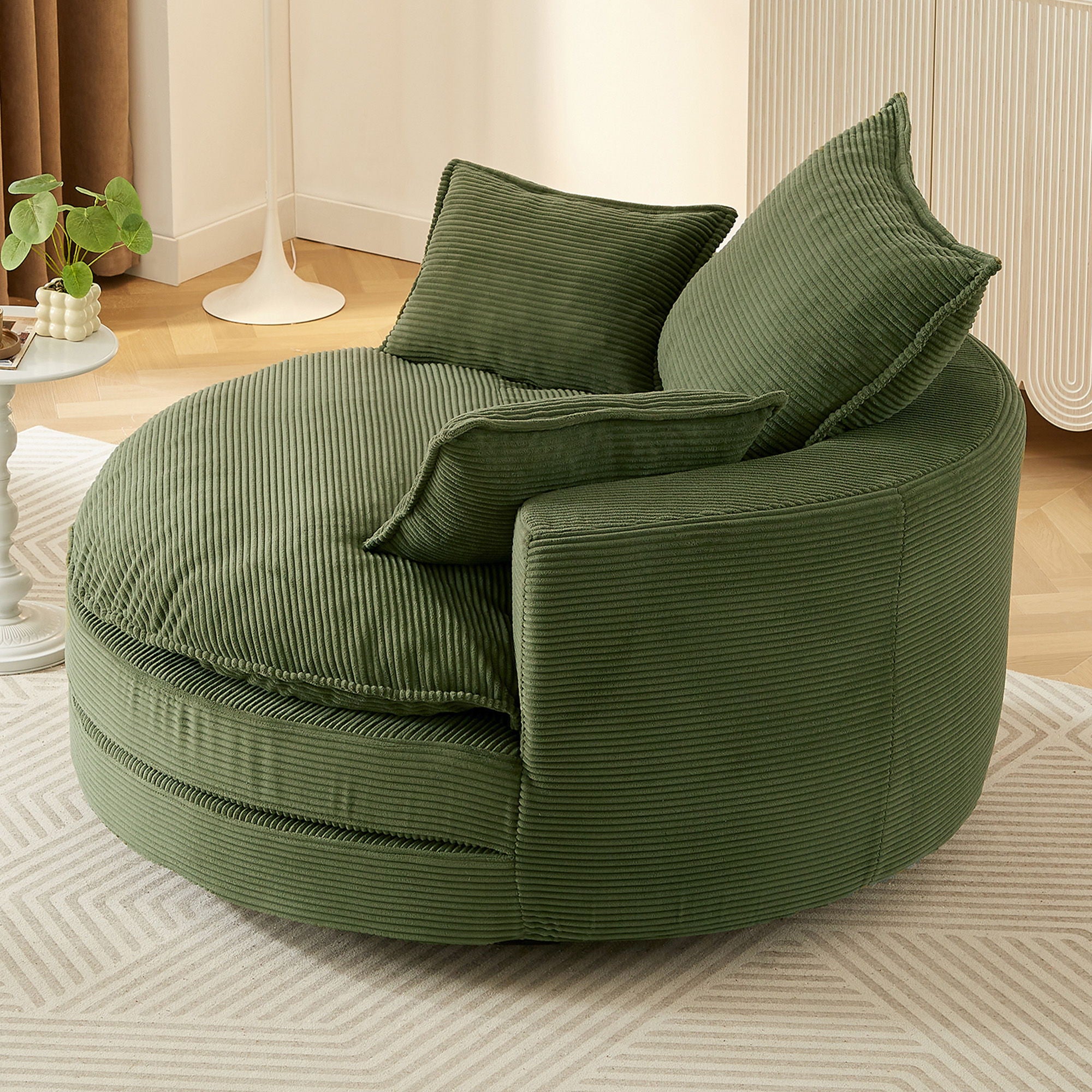 360° Swivel Accent Barrel Chair With Dual Layer Cushion And 3 Removable Pillows