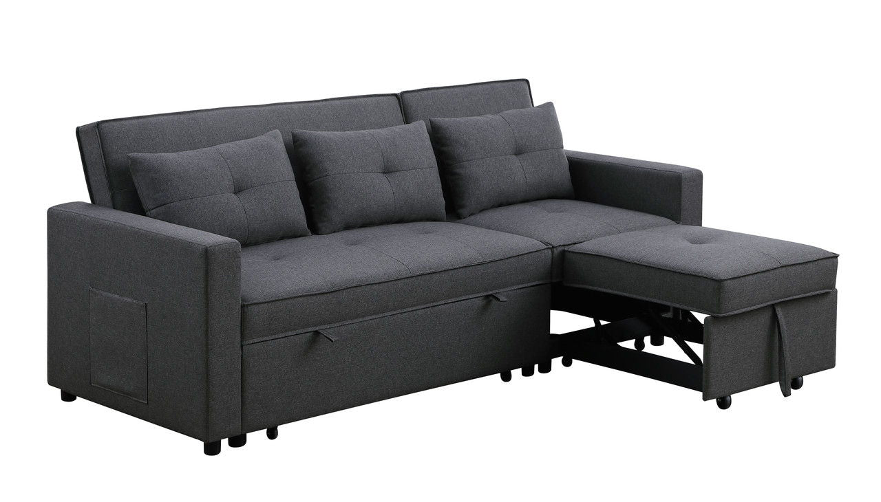 Zoey 79.75"W Dark Gray Linen Convertible Sleeper Sofa with Side Pocket