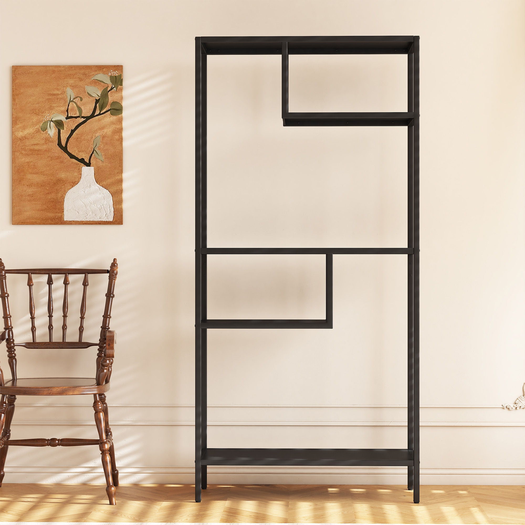 Modern Cube Storage Shelf With 4 Compartments & Metal Legs, Freestanding Organizer For Living Room, Bedroom, Home Office - Brushed Nickel