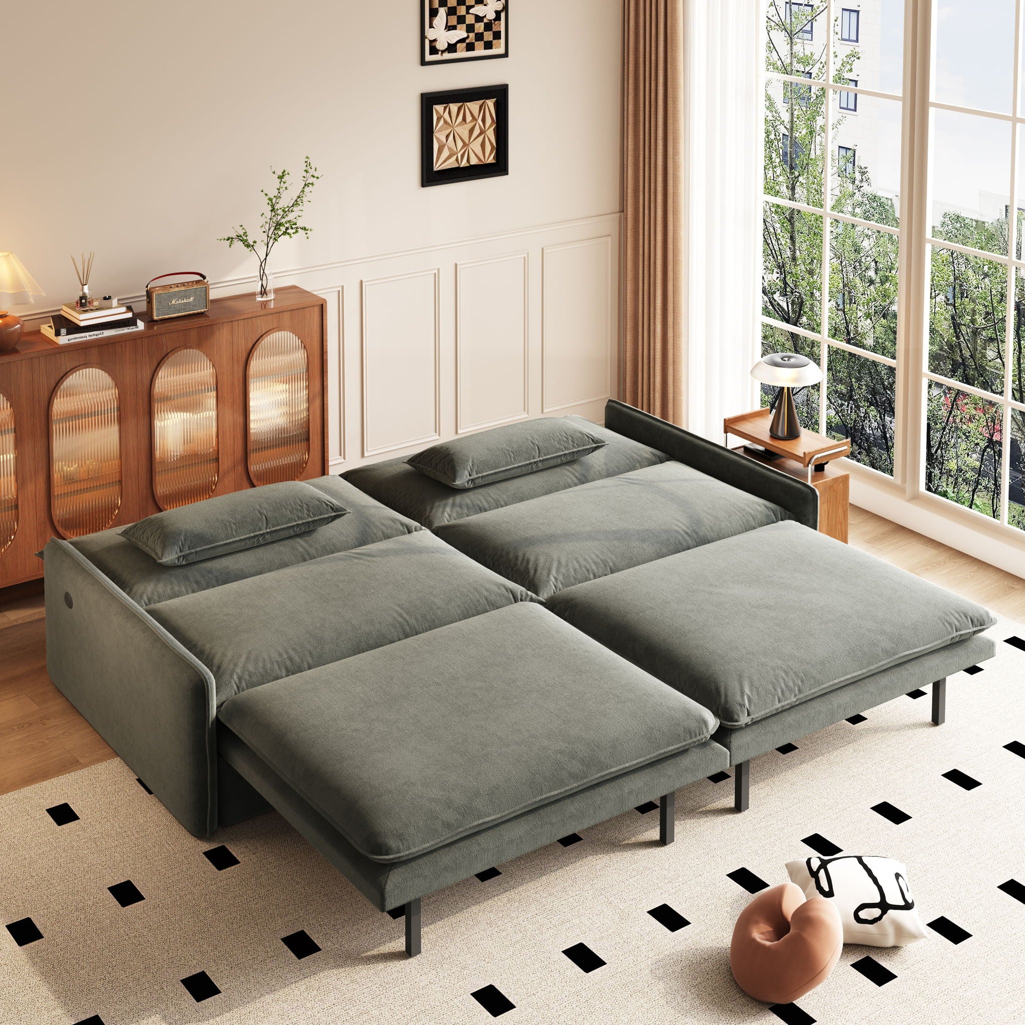 4 Seat Convertible Sleeper Sofa Bed, Modern With Storage