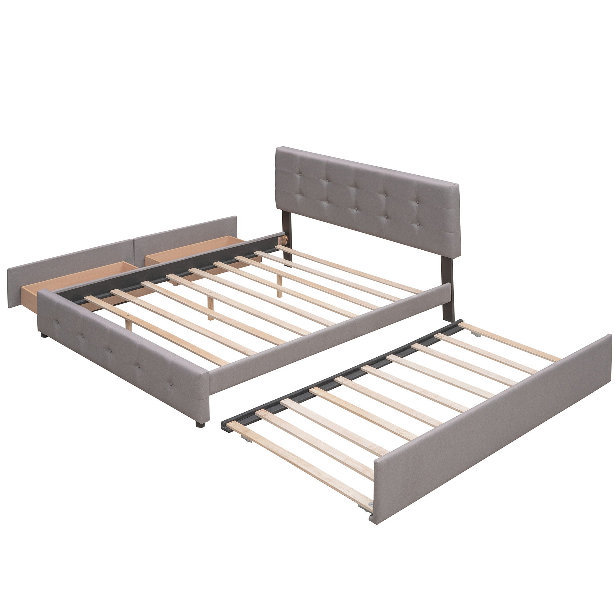 Upholstered Platform Bed With Classic Headboard And Drawers, No Box Spring Needed
