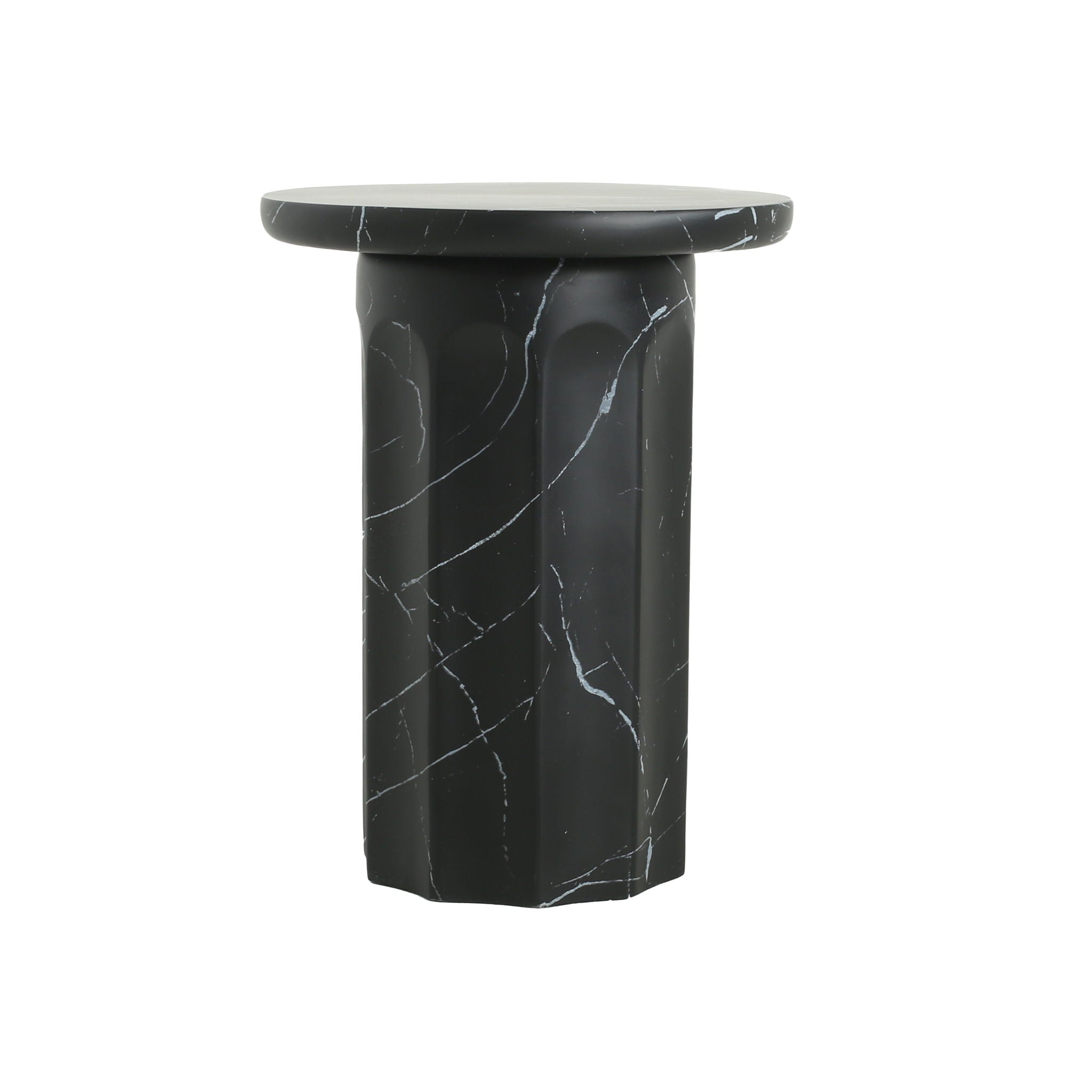 Outdoor Lightweight Concrete BMarble Effect Side Table, Living Room End Table - Black / Marble