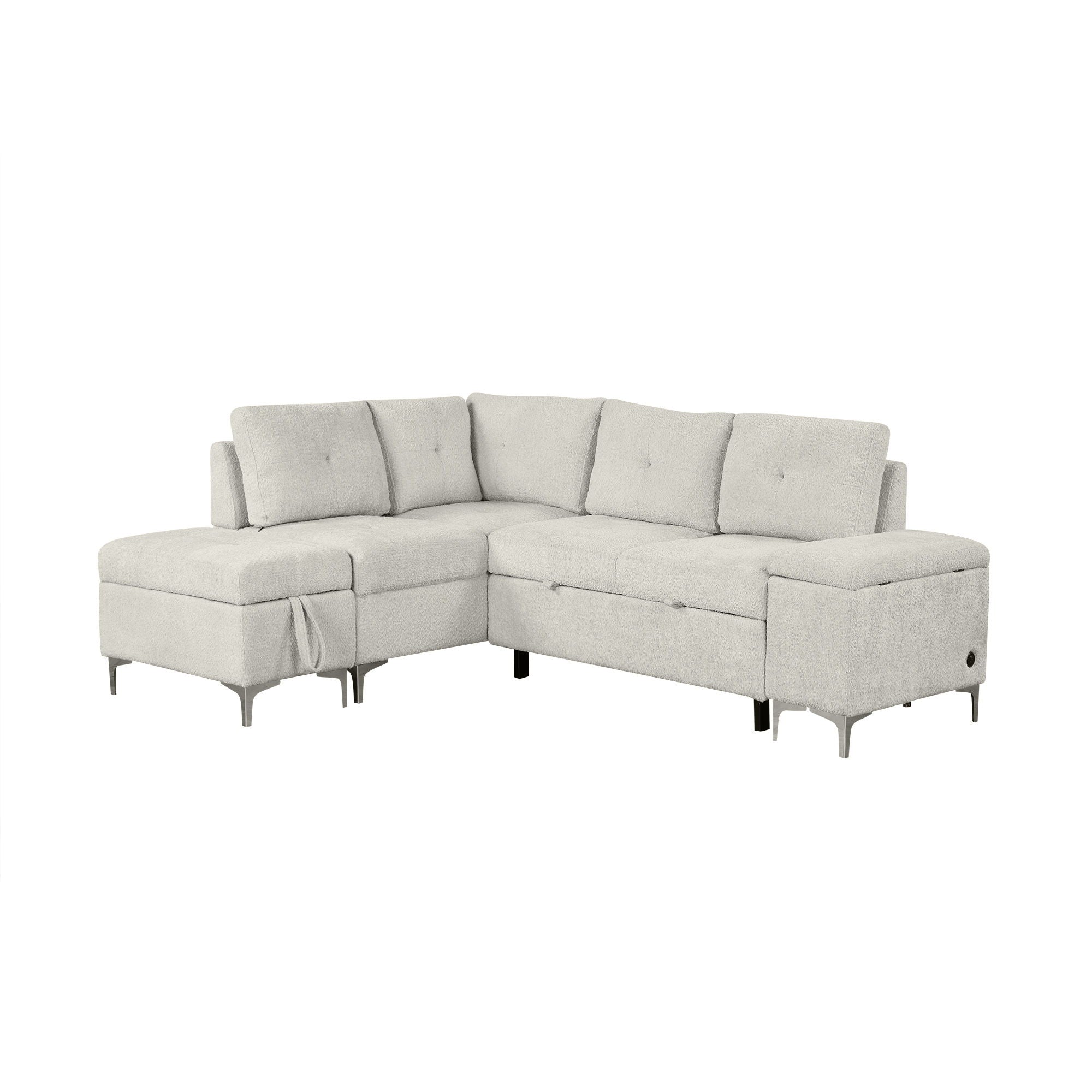Versatile L Shaped Sofa Bed With Storage, Cup Holders, USB Ports Chenille