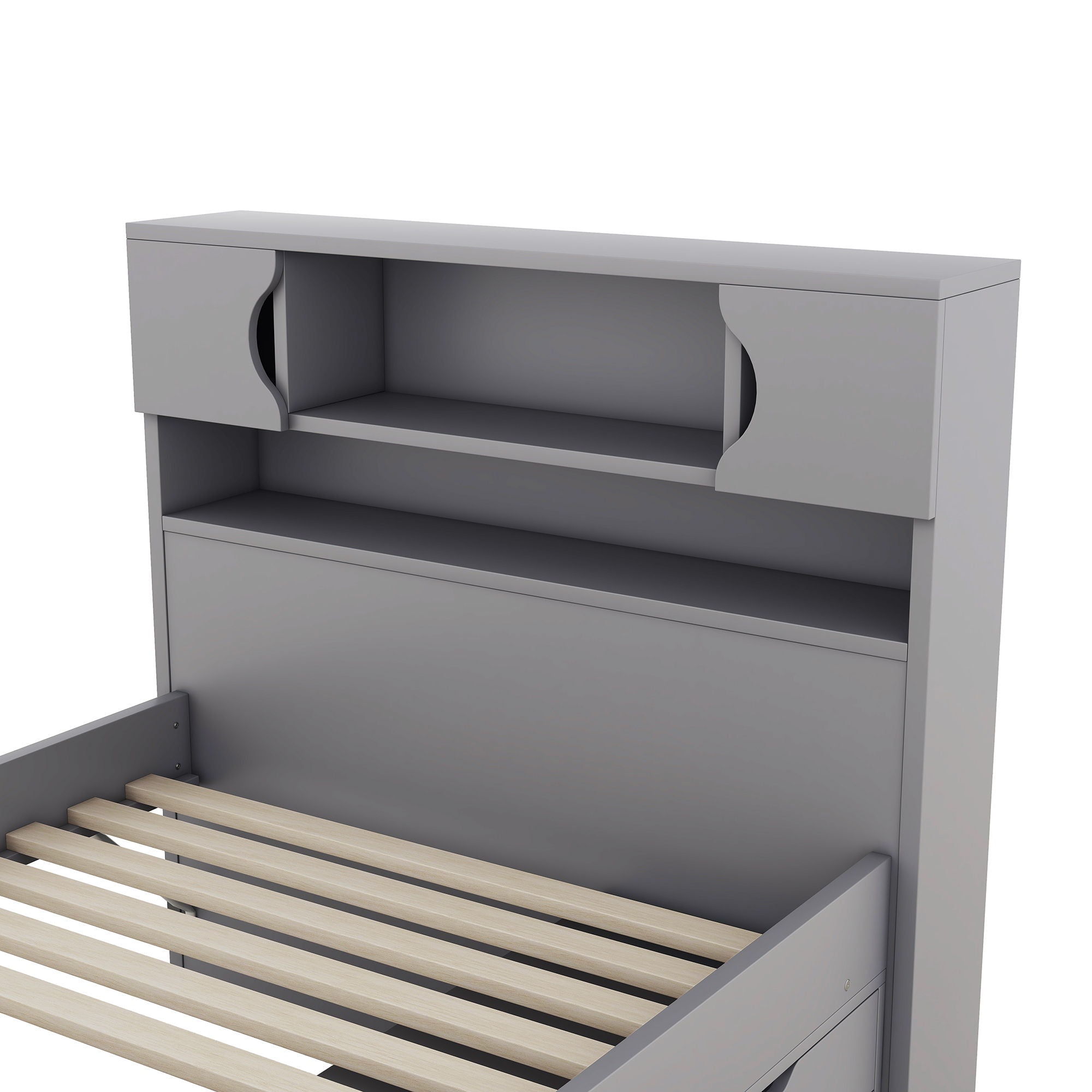 Captain Platform Bed Frame With Storage Bookcases, Shelves, And 4 Drawers