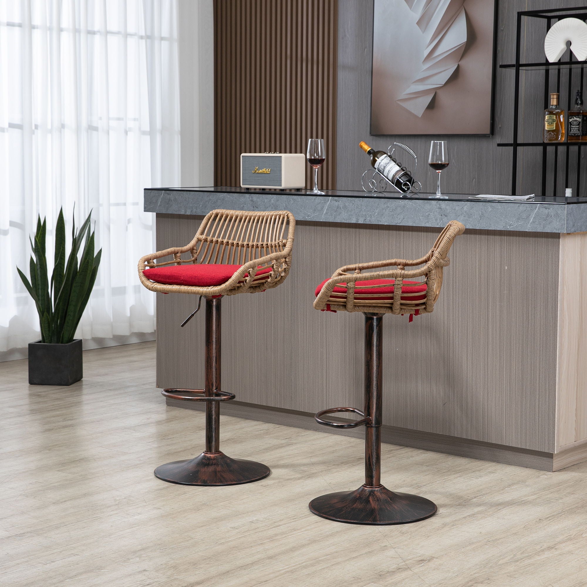 Modern Swivel Bar Stools Adjustable Counter Chairs With Footrest (Set of 2)