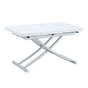 Modern Minimalist Multifunctional Lift Table With Metal Legs - White / Silver