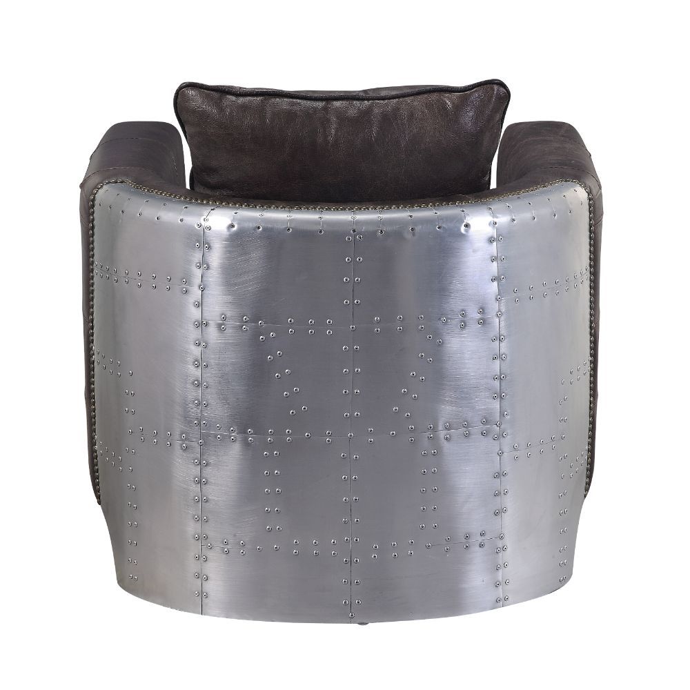 ACME Kalona - Accent Chair - Distress Chocolate Top Grain Leather & Aluminum | Meri Furniture
