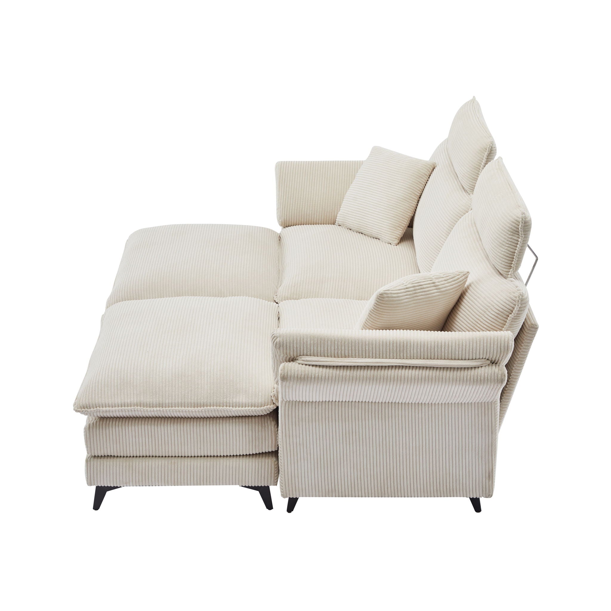 Modern Corduroy Deep Seat Sectional Sofa With Ottoman