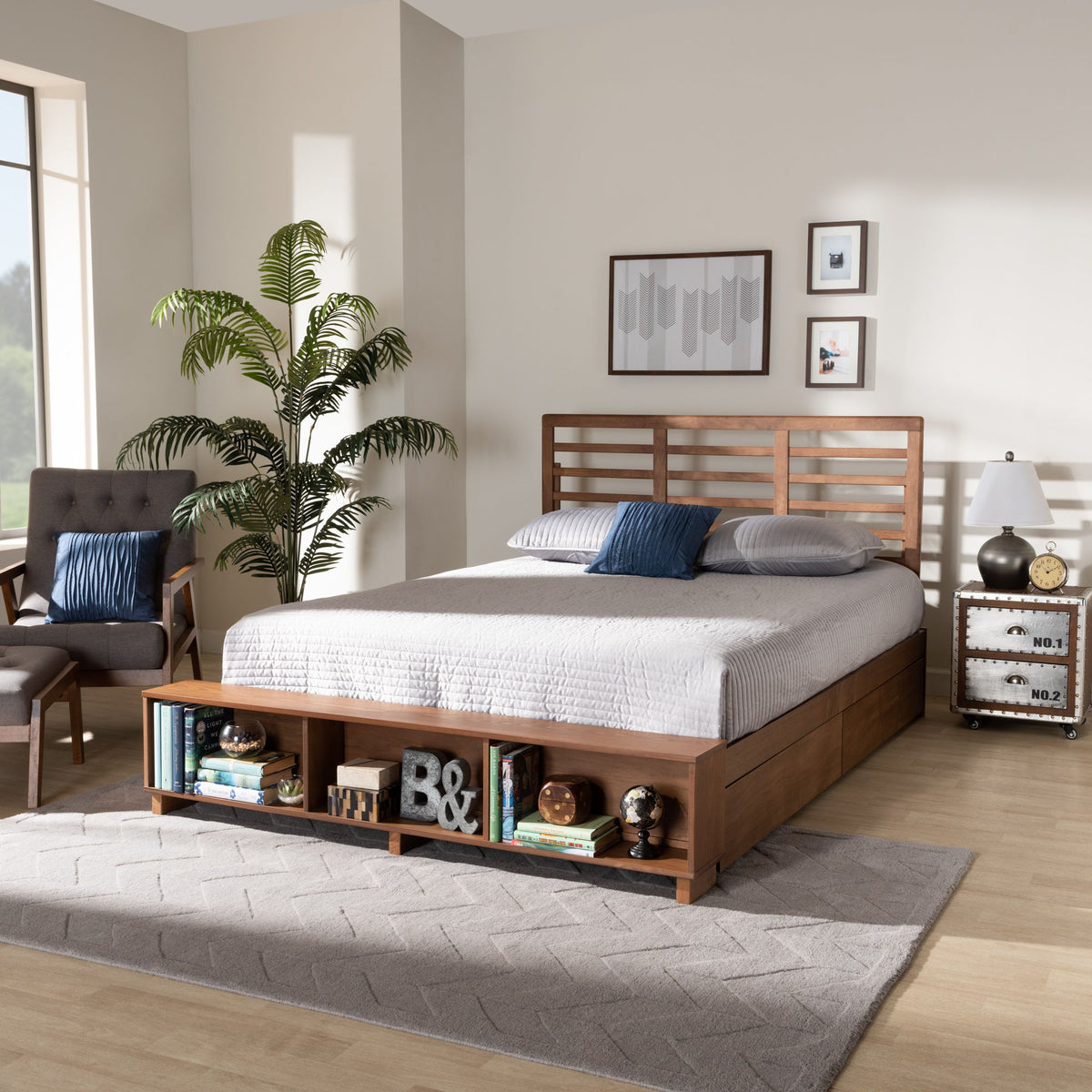 Milana Modern Transitional Ash Walnut Brown Finished Wood 4-Drawer King Size Platform Storage Bed