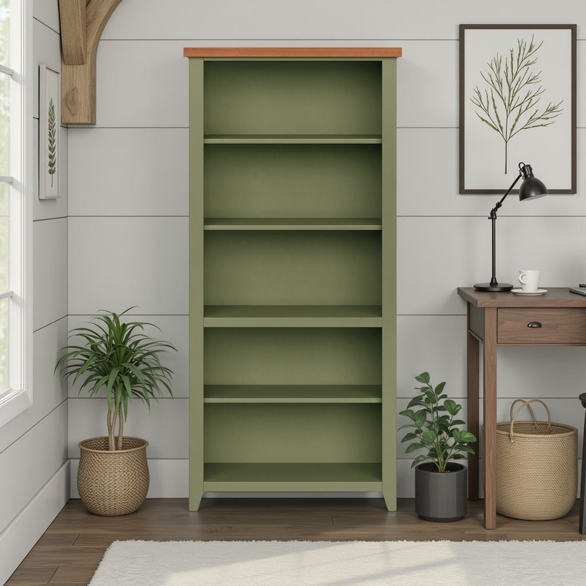 Vineyard - 72" High 5 Shelf Bookcase - Sage Green And Fruitwood