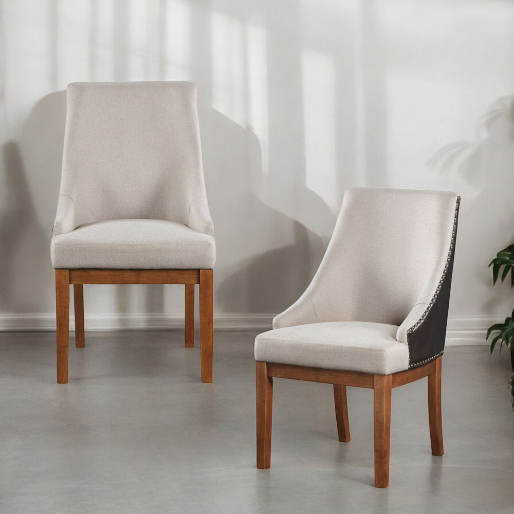 Gilsea - Fabric & Synthetic Leather Side Chair Set of 2) - Beige & Brown Finish