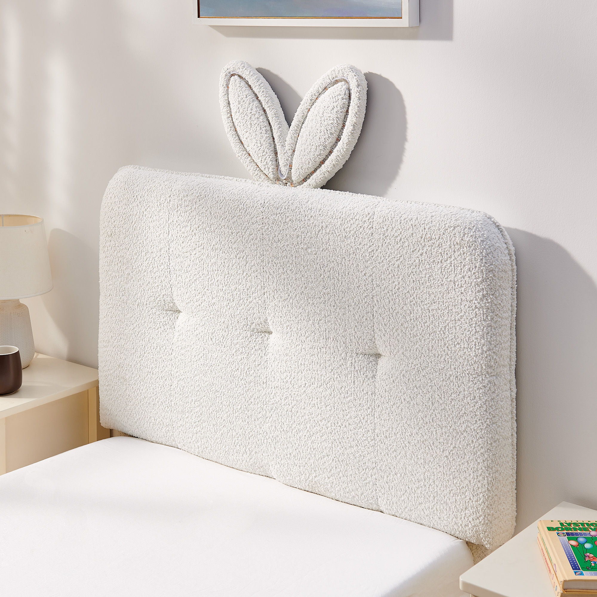 Upholstered Bed With Oversized Rabbit Ear Headboard, LED Lights & 4 Storage Drawers