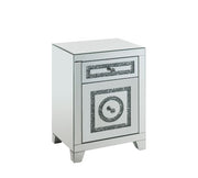 ACME Noralie - Accent Table With Storage Drawers - Mirrored & Faux Diamonds - 26" | Meri Furniture