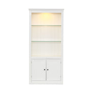 Retro Style Display Bookcase With Adjustable LED Ceiling Light And Tempered Glass Shelves - White