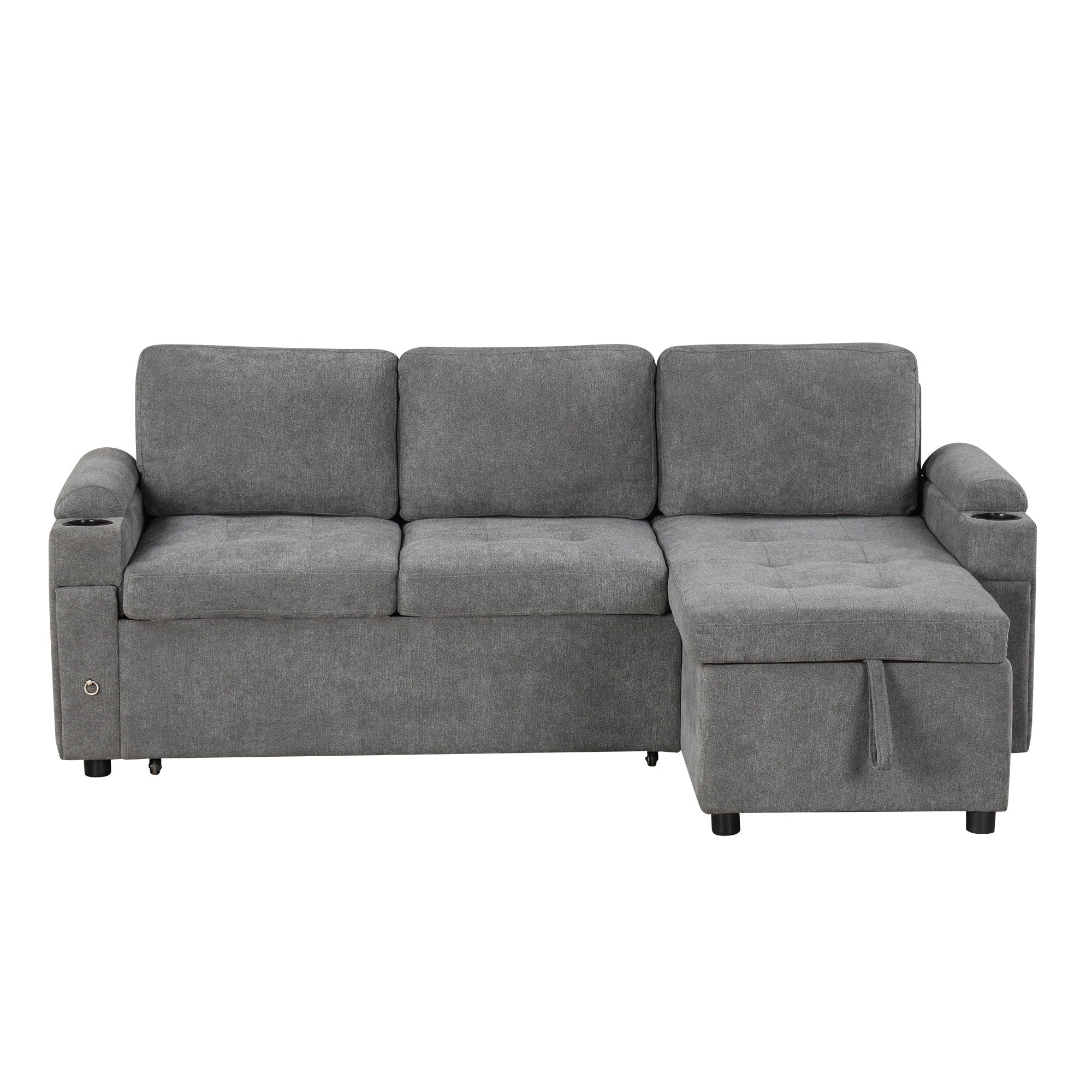 Convertible L Shaped Sofa Couch With Storage, Cup Holders, USB Ports