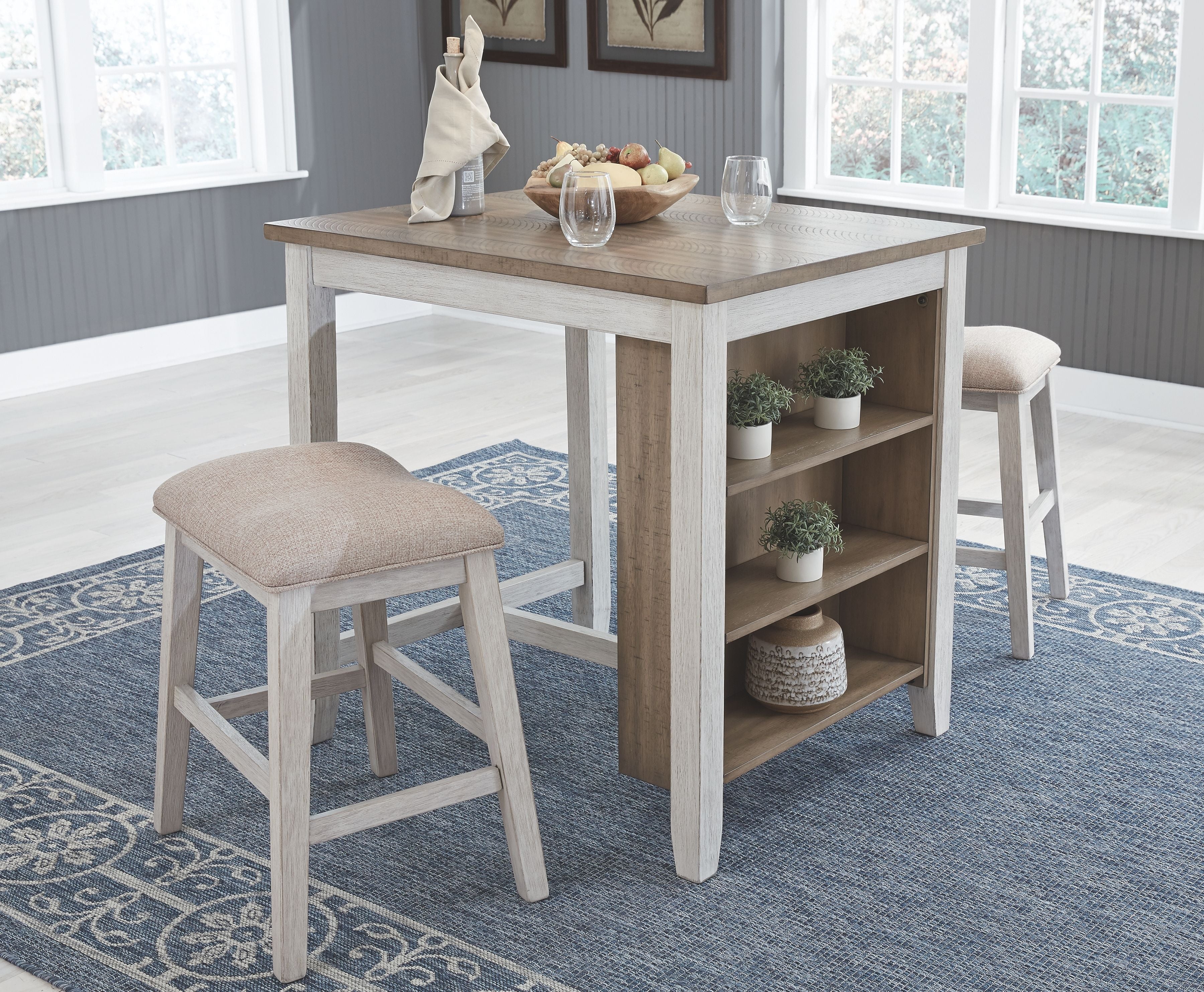 Signature Design by Ashley® Skempton - White - Rect Drm Counter Tbl Set(Set of 3) | Meri Furniture