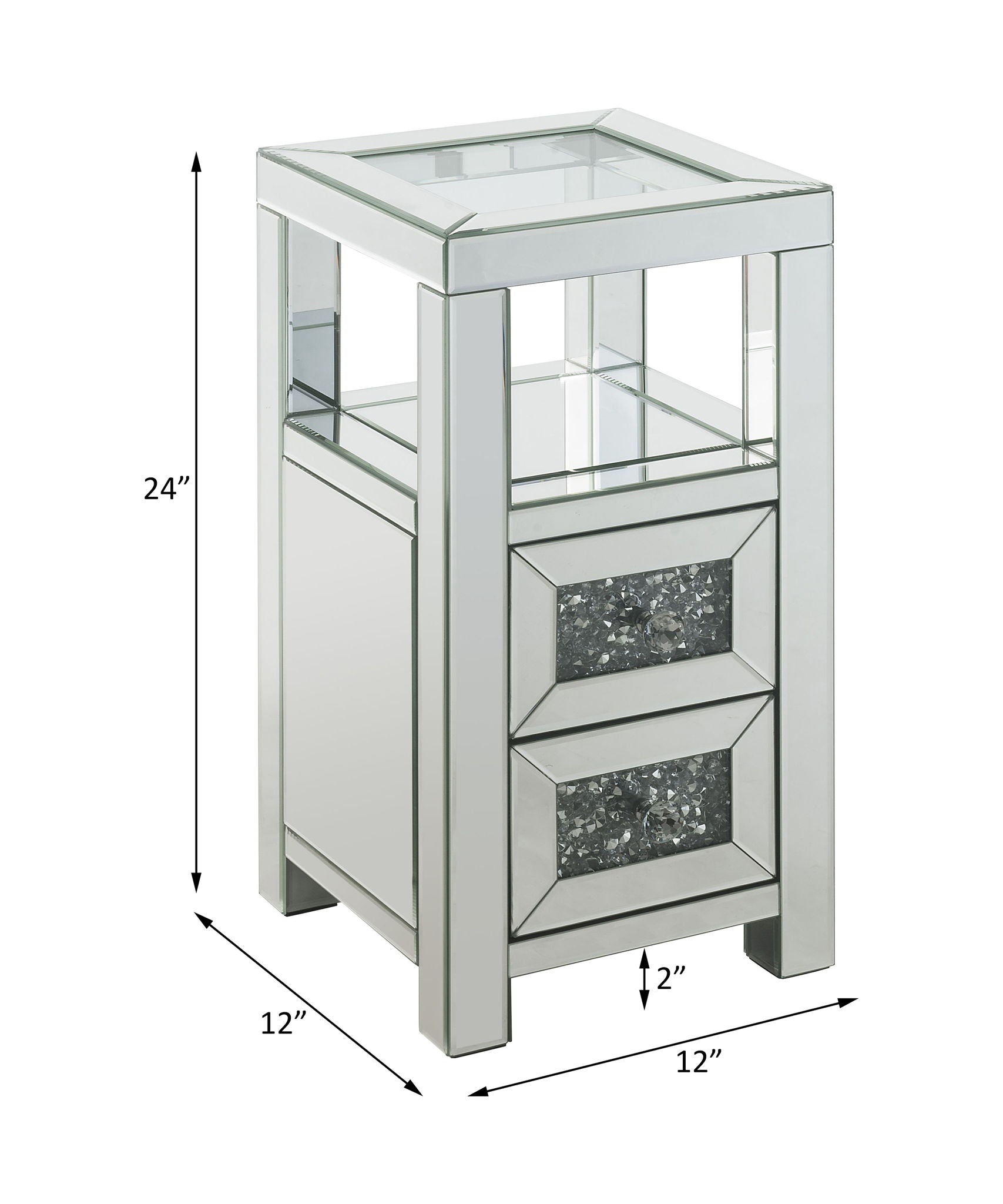 Noralie - 24" Accent Table - Clear Glass, Mirrored & Faux Diamonds