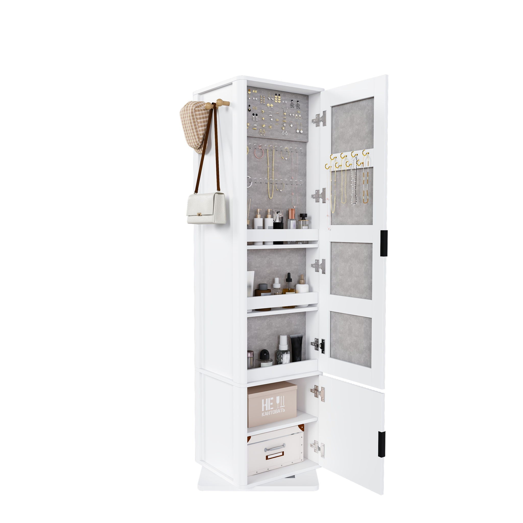 360° Rotating Makeup Cabinet With Full Length Mirror