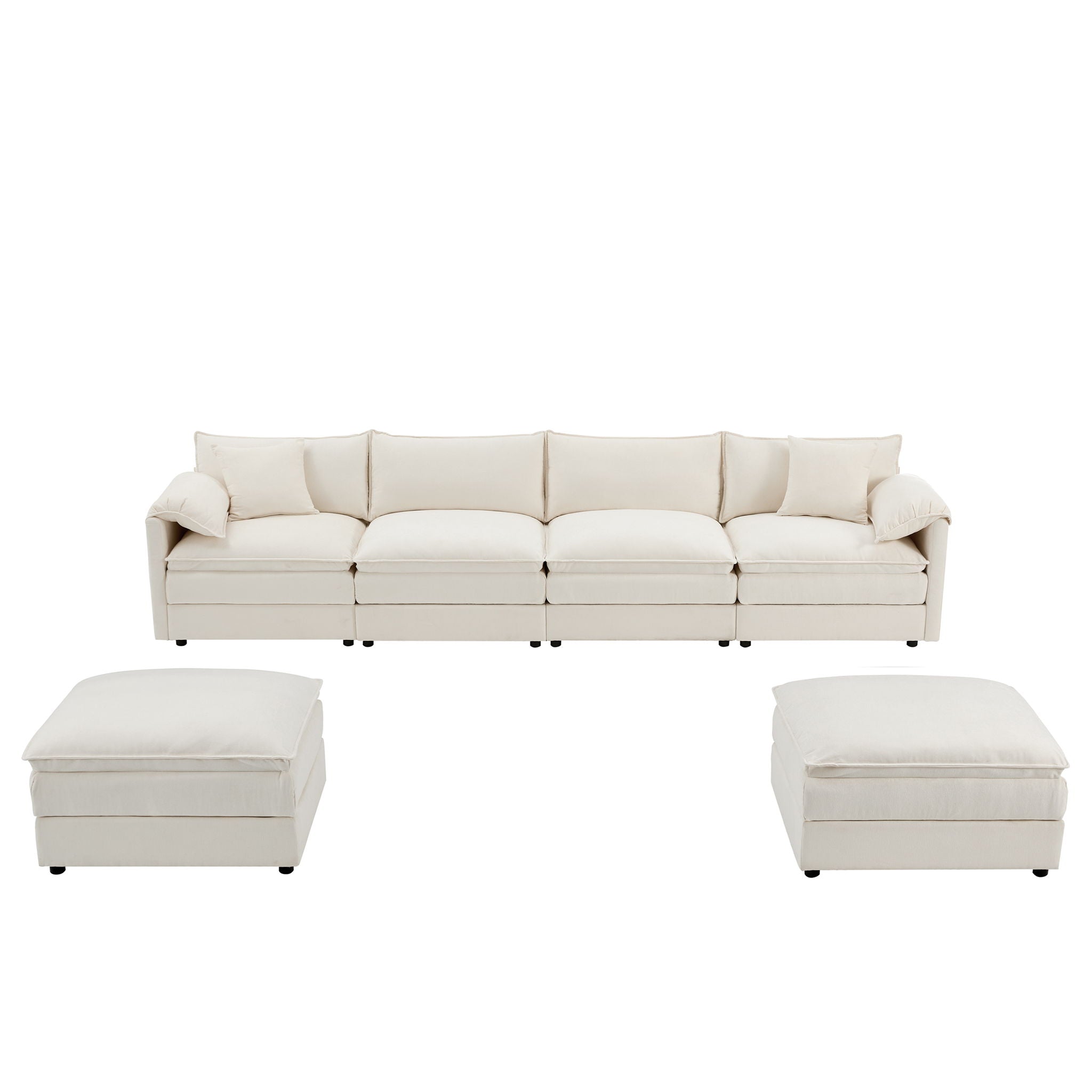 Modular Sectional With Deep And Wide Seat, Cloud Couch Set With Double Cushions Sofa With Movable Ottoman