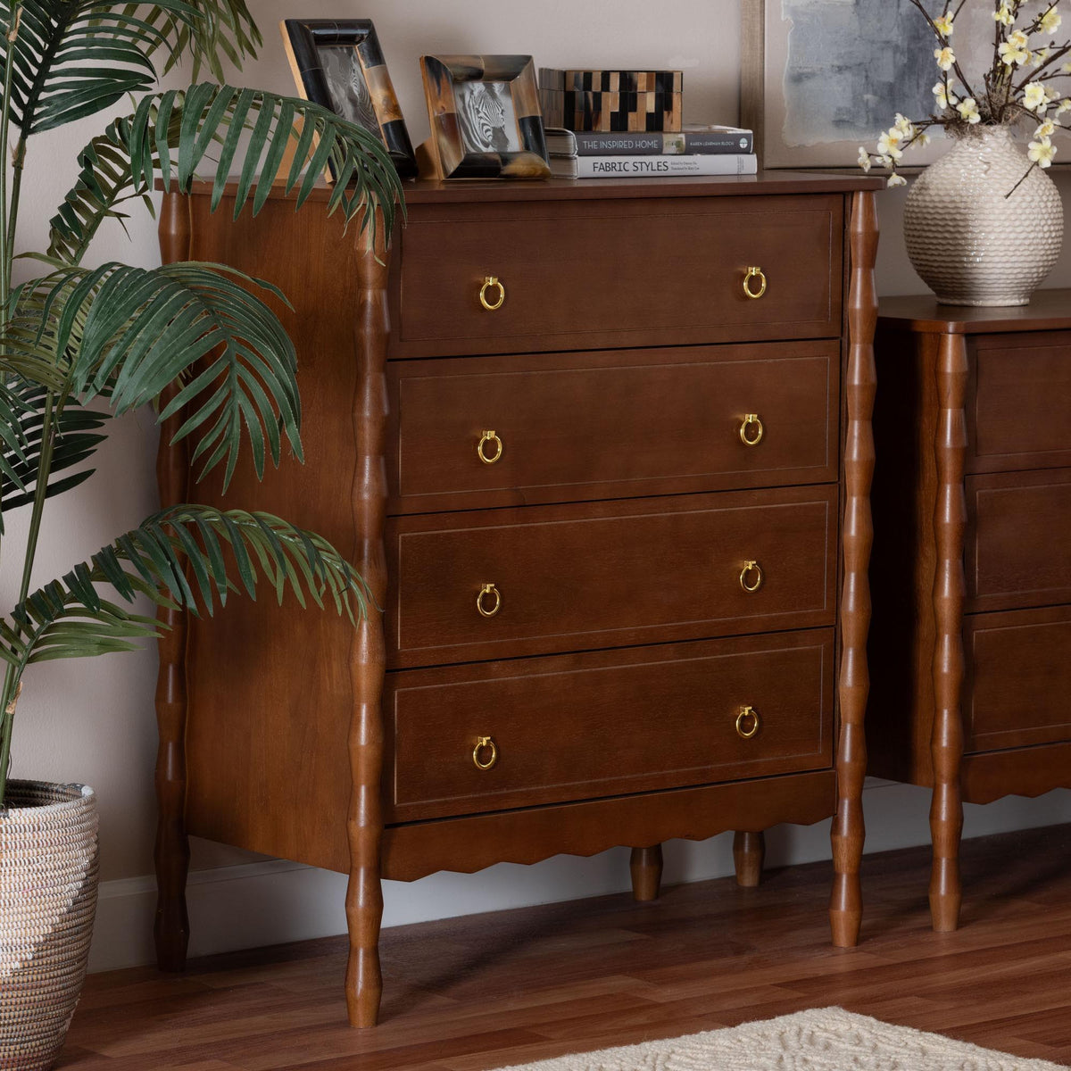 Seamus 4-Drawer Chest with Carved Bobbin Frame