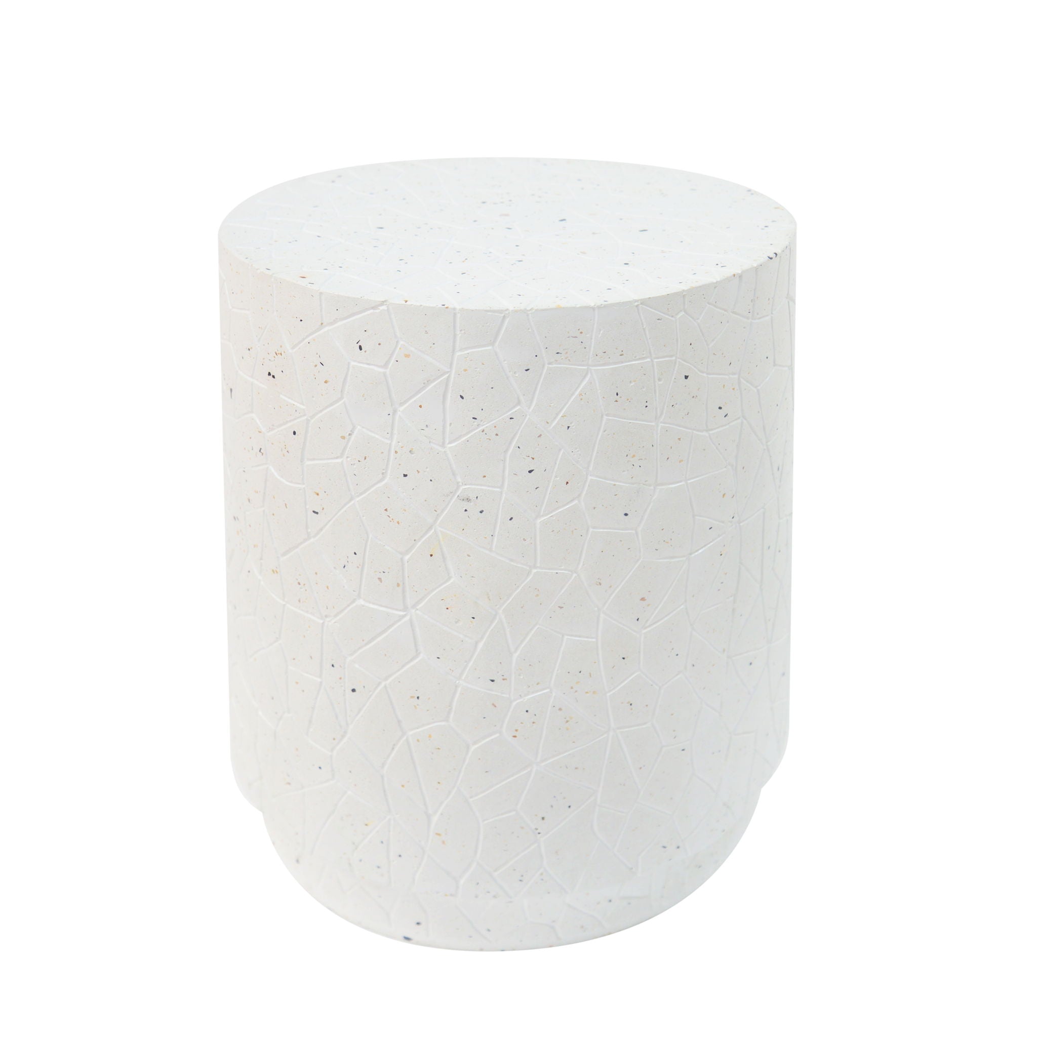 Outdoor Terrazzo Concrete Drum End Table, Living Room Accent Table - White Terrazzo