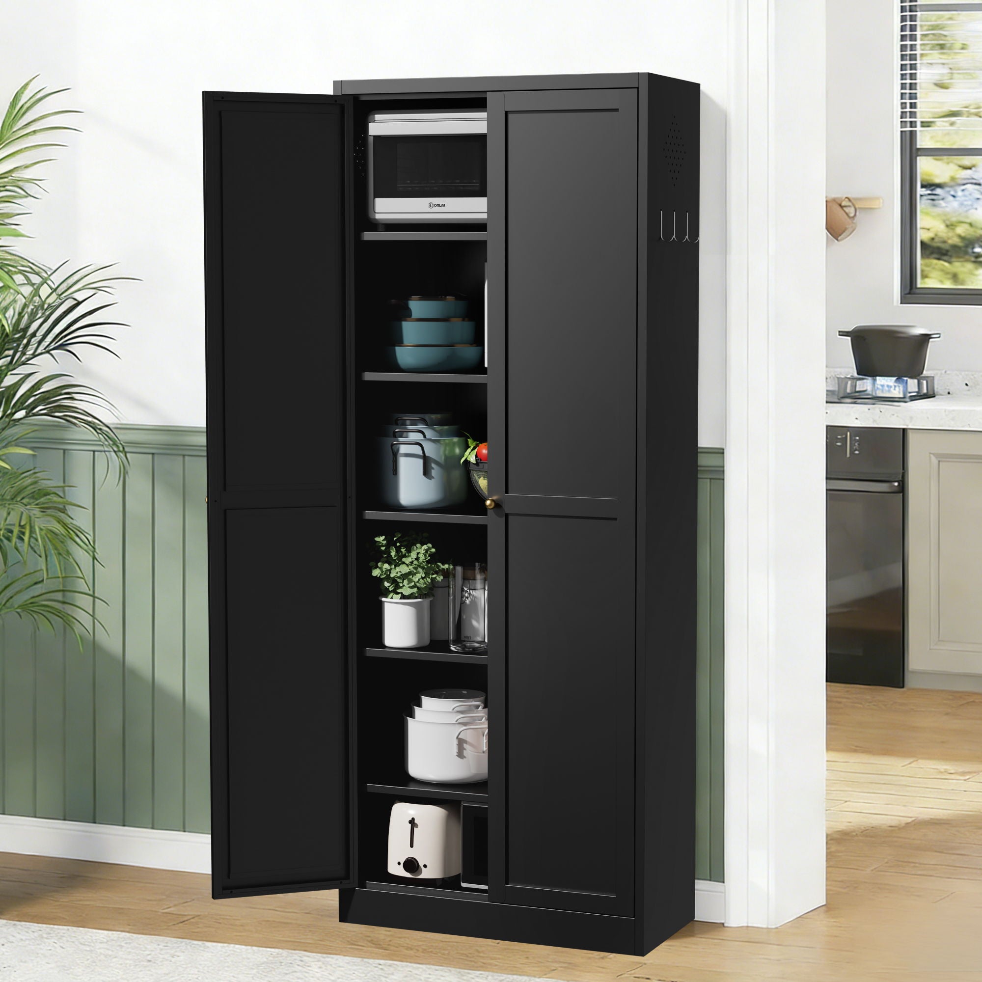 Kitchen Pantry Cabinet With 4 Adjustable Shelves, Heavy Duty Freestanding Organizer