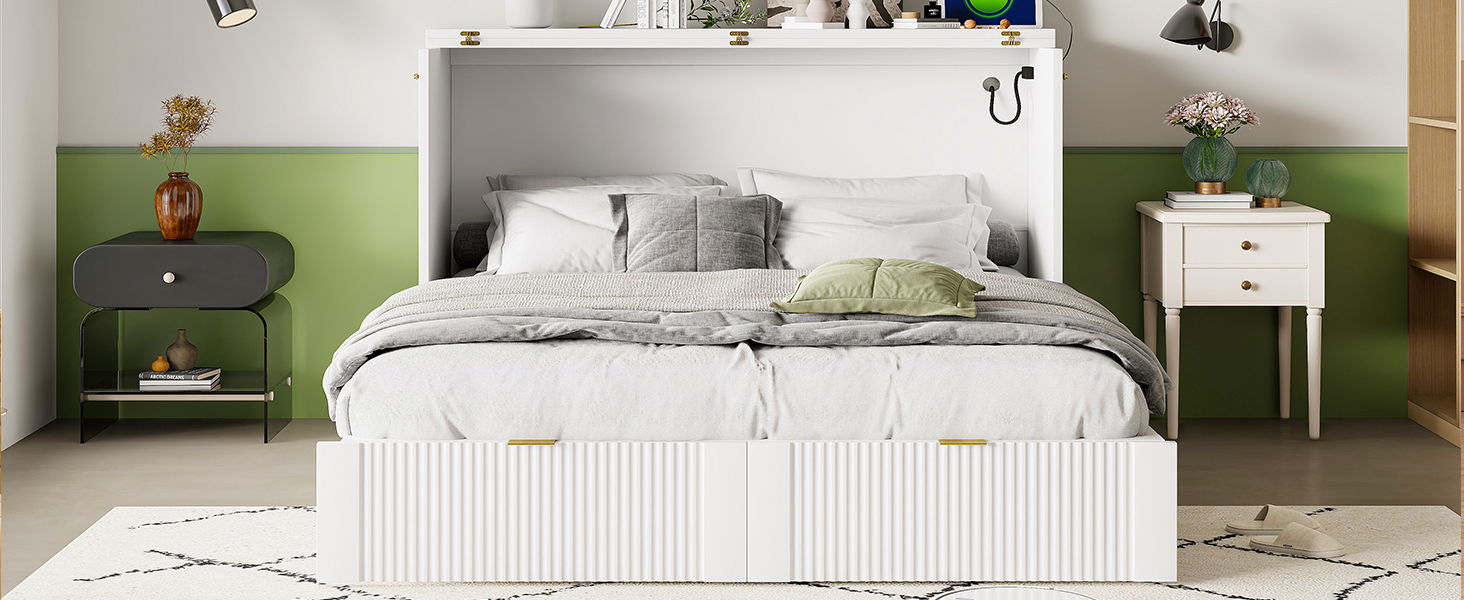 Murphy Bed With Drawer And A Set Of Sockets & USB Ports, Pulley Structure Design