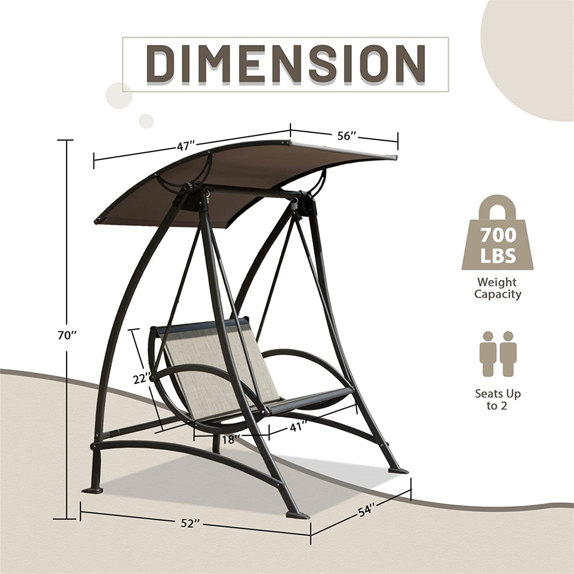 Patio Porch Swing Adjustable Canopy Deluxe Hammock Swing Glider