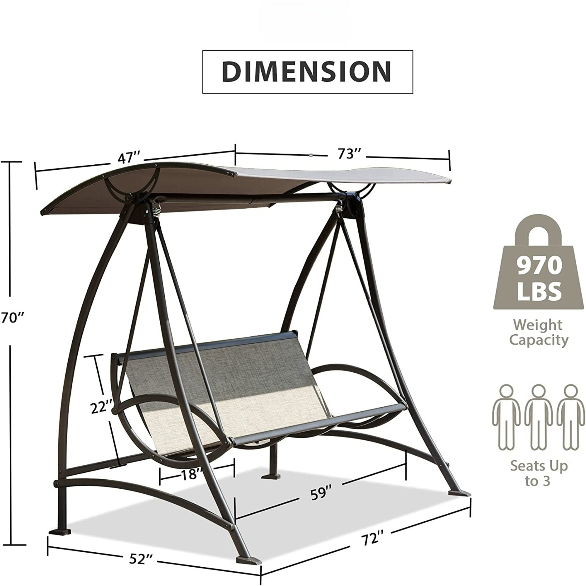 Patio Porch Swing Adjustable Canopy Deluxe Hammock Swing Glider
