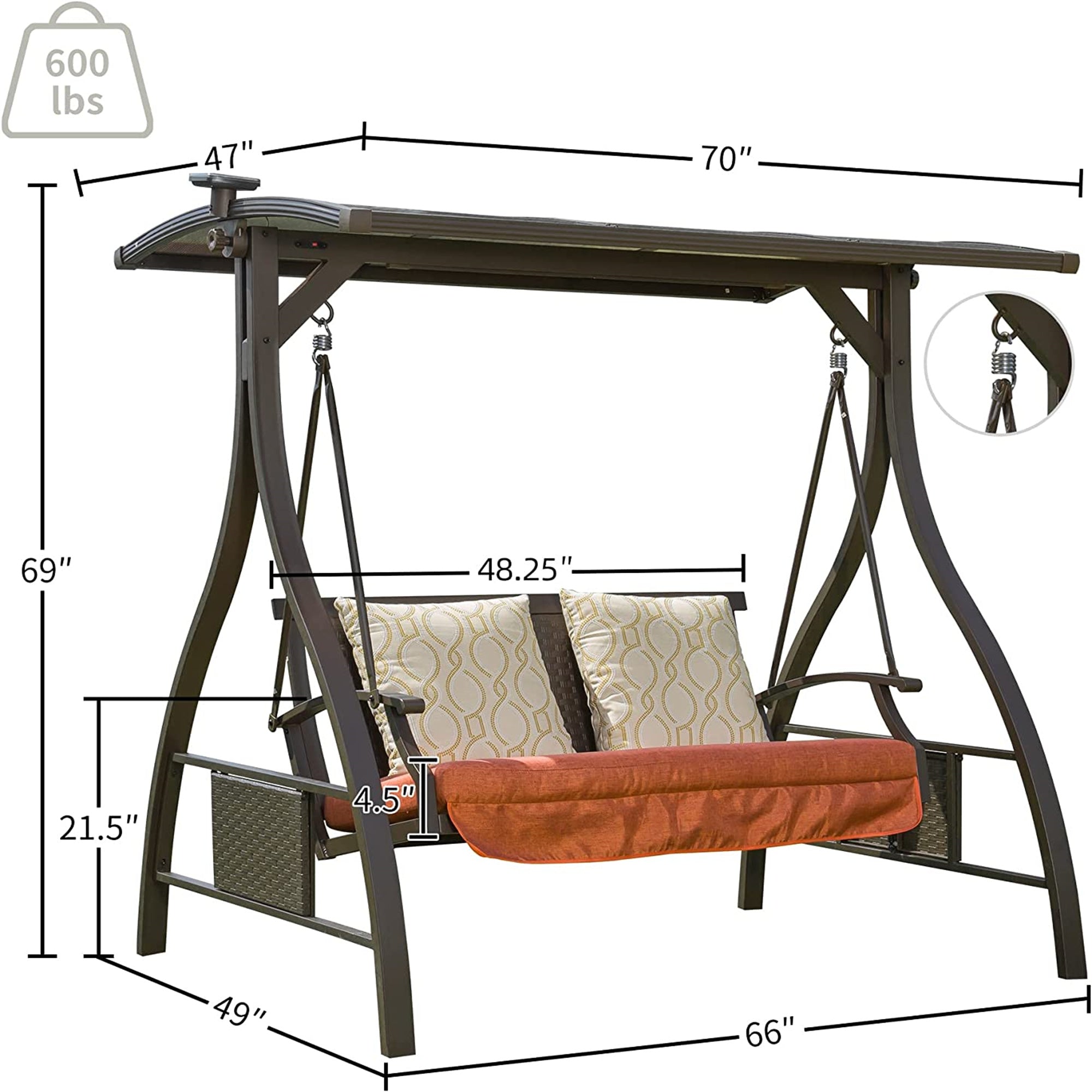 Patio Porch Swing Adjustable Canopy Deluxe Hammock Swing Glider