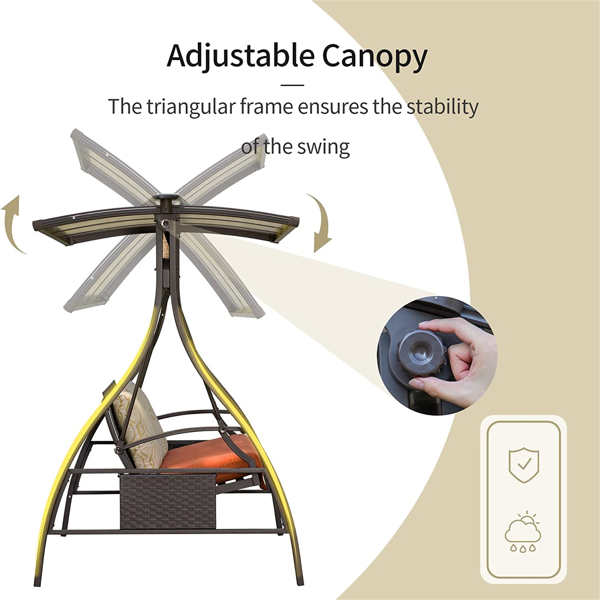 Patio Porch Swing Adjustable Canopy Deluxe Hammock Swing Glider