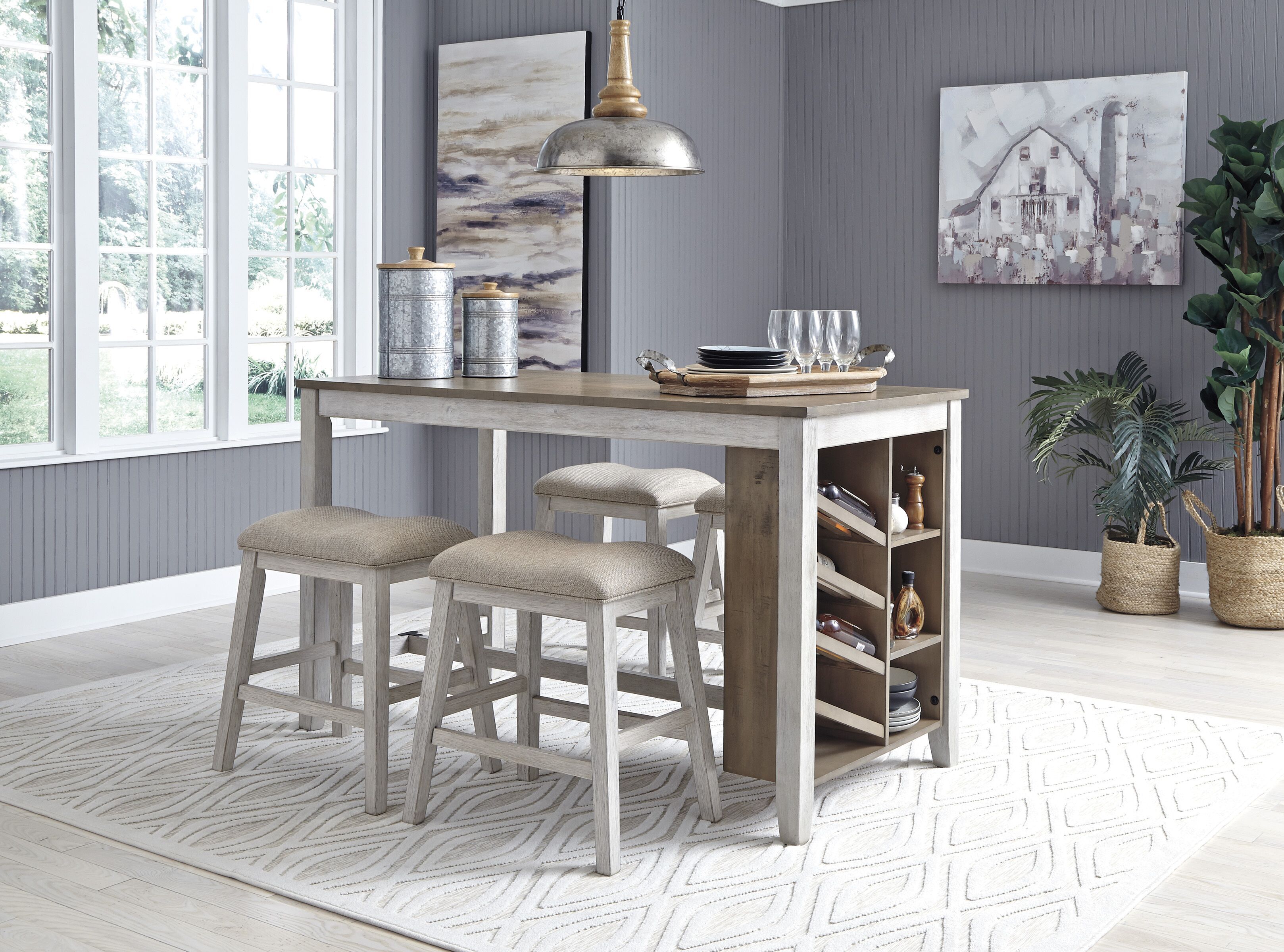 Signature Design by Ashley® Skempton - Rectangular Counter Table With Storage Set | Meri Furniture