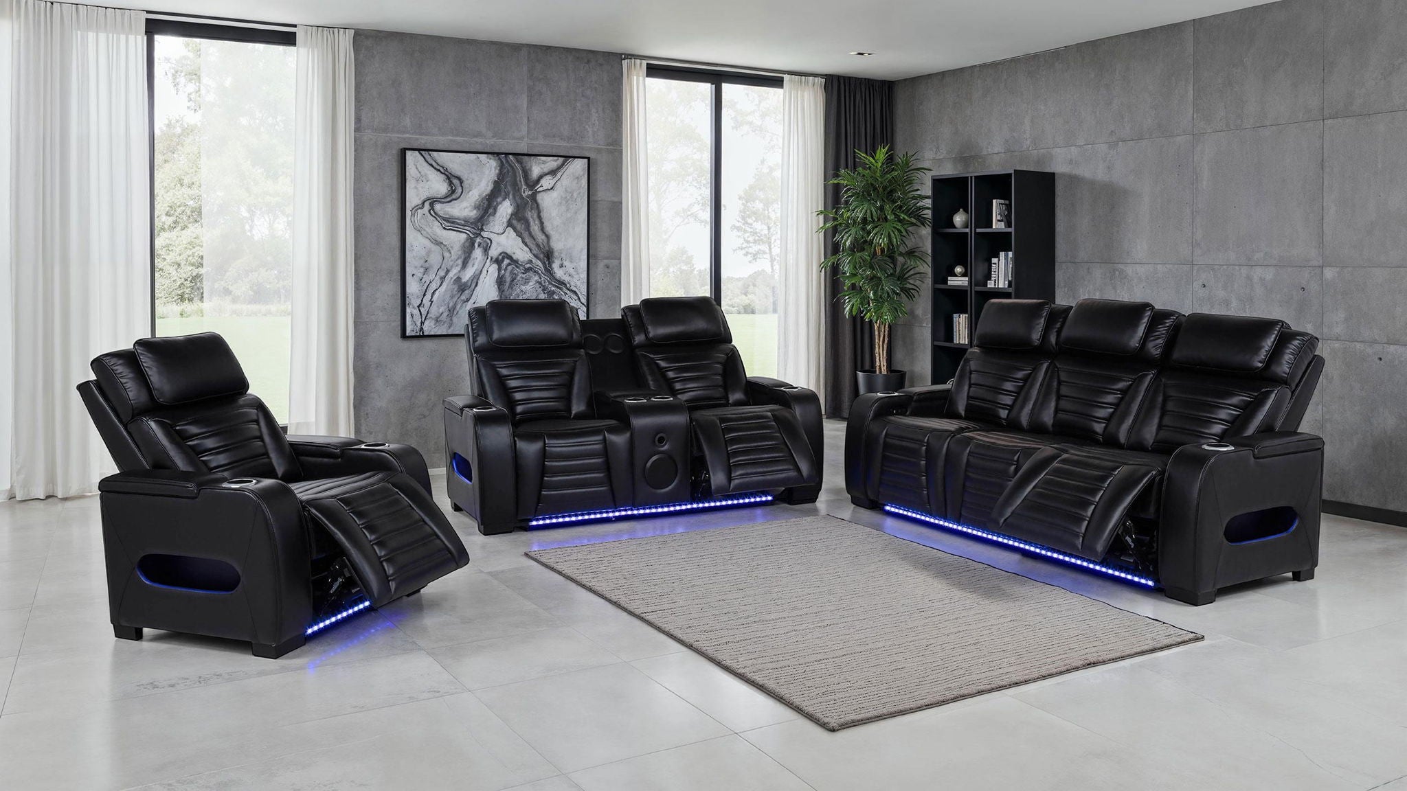 Zuma Faux Leather Dual Power Reclining LED Loveseat Black