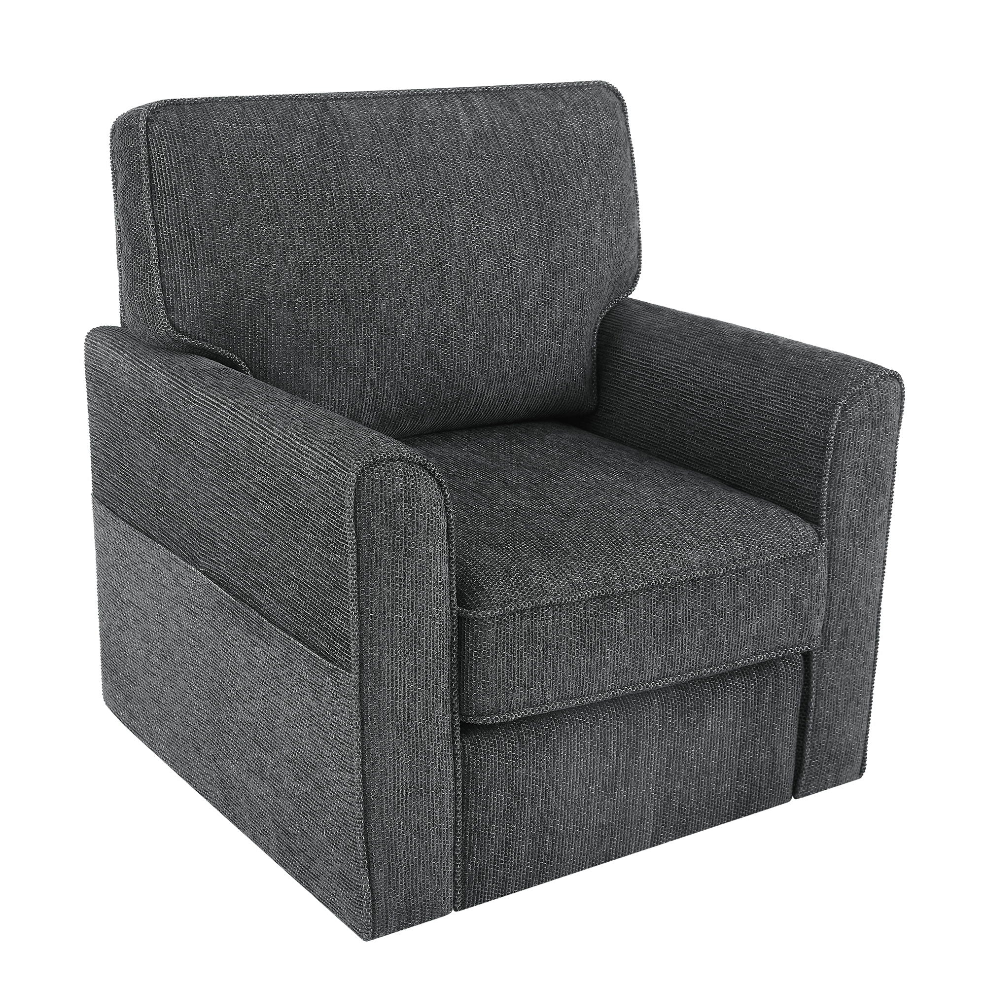 360° Swivel Accent Barrel Armchair With Side Pockets, Compact Design