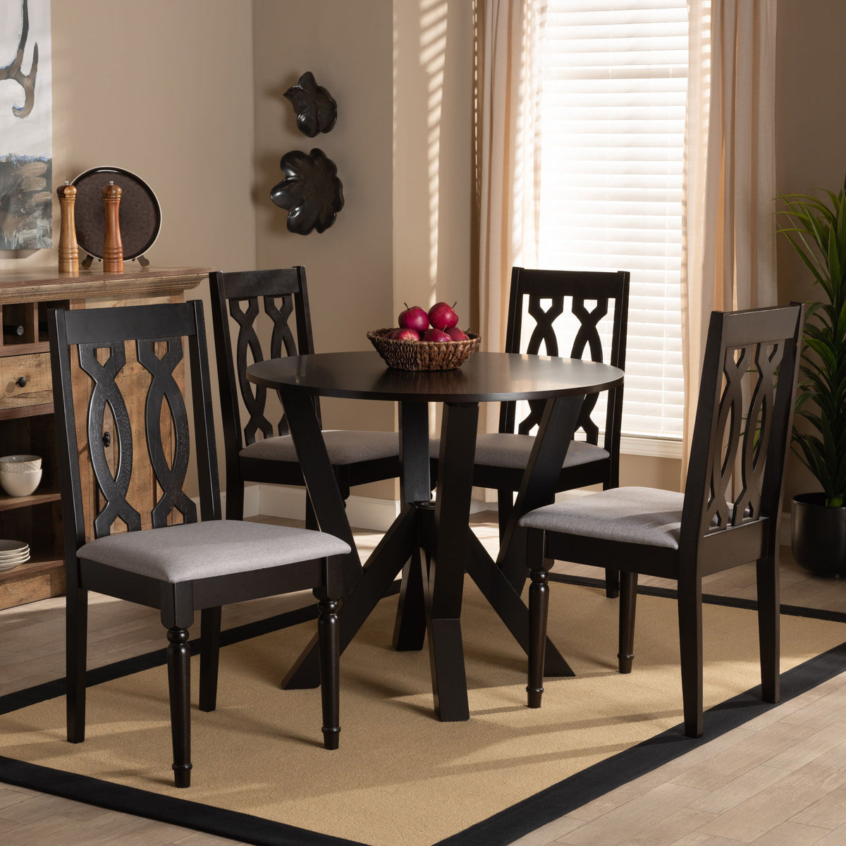 Anise Modern and Contemporary Grey Fabric Upholstered and Dark Brown Finished Wood 5-Piece Dining Set